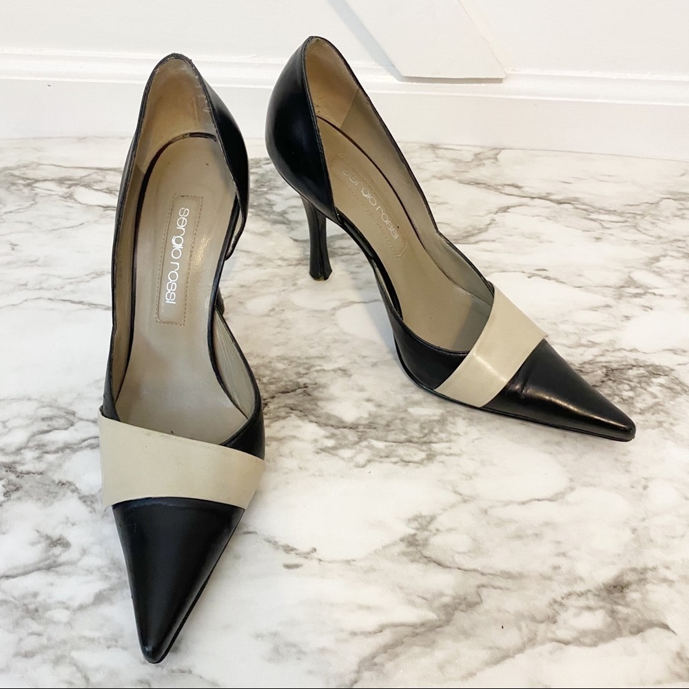 Sergio Rossi Two Toned Contrast Leather High Heels Black Cream Size 37 (7)